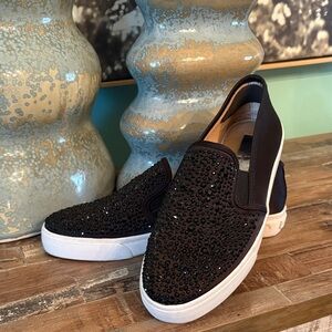 INC International Concepts Black Crystal Slip-On Sneakers with White Sole